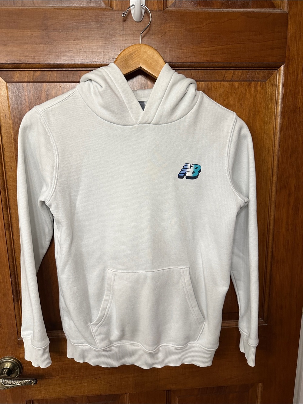 New Balance White Hoodie with Blue Logo - Kids